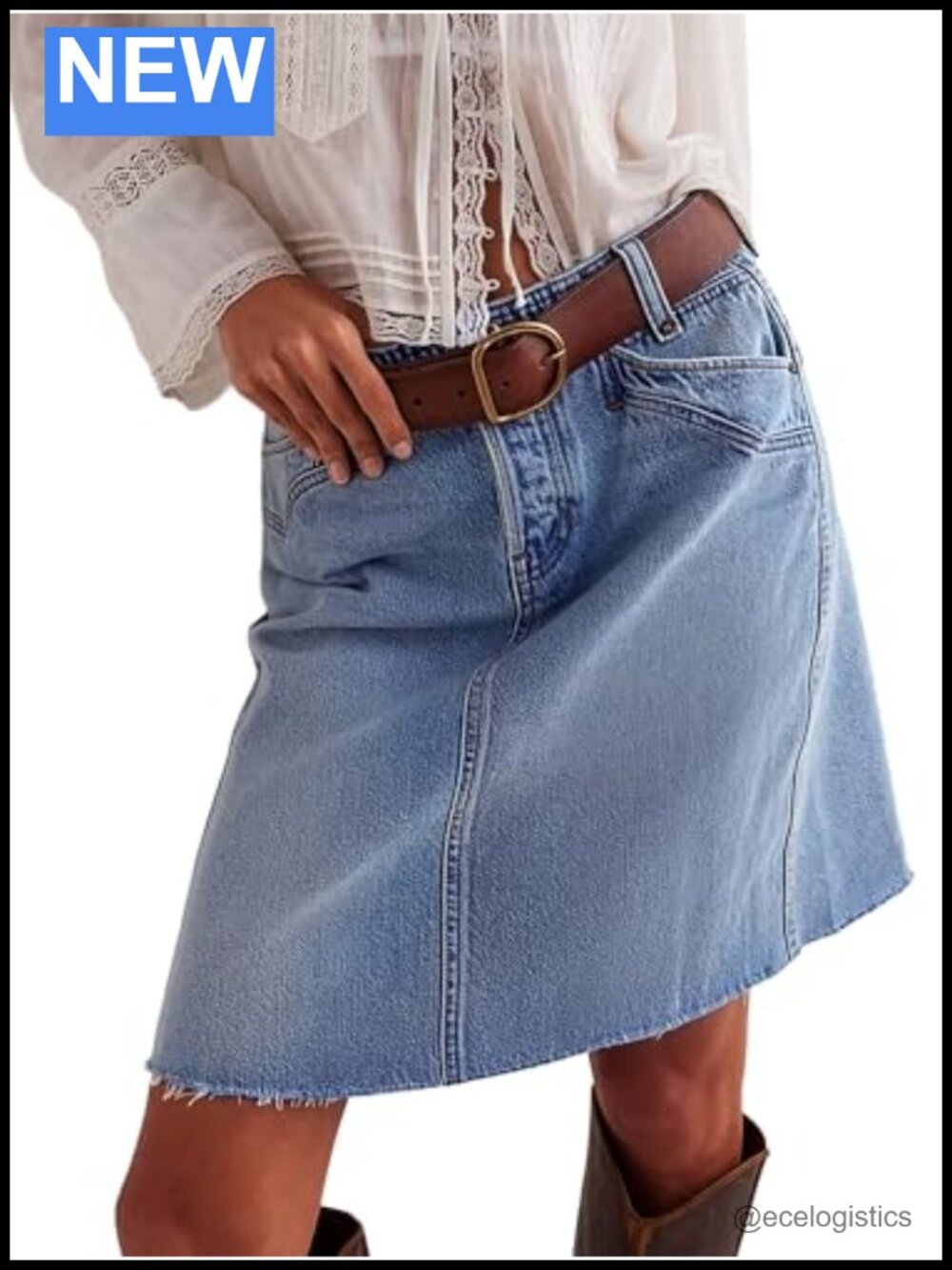 EMMIOL Women's High Waist Stretch Denim Skirt A-Line Knee Length Summer Casual